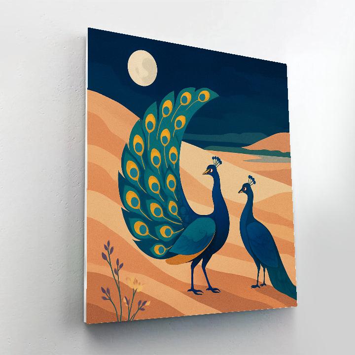 Moonlit Dunes With Peacock Courtship Painting by numbers kit