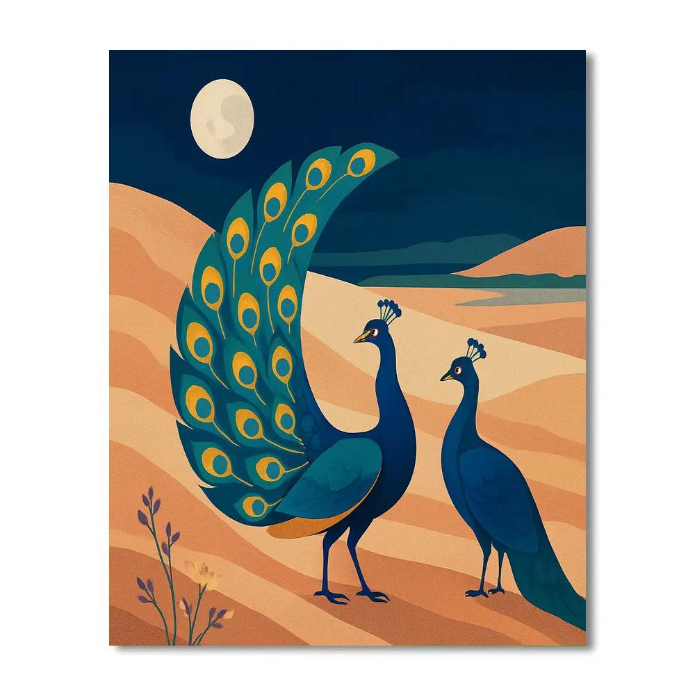 Moonlit Dunes With Peacock Courtship Painting by numbers kit