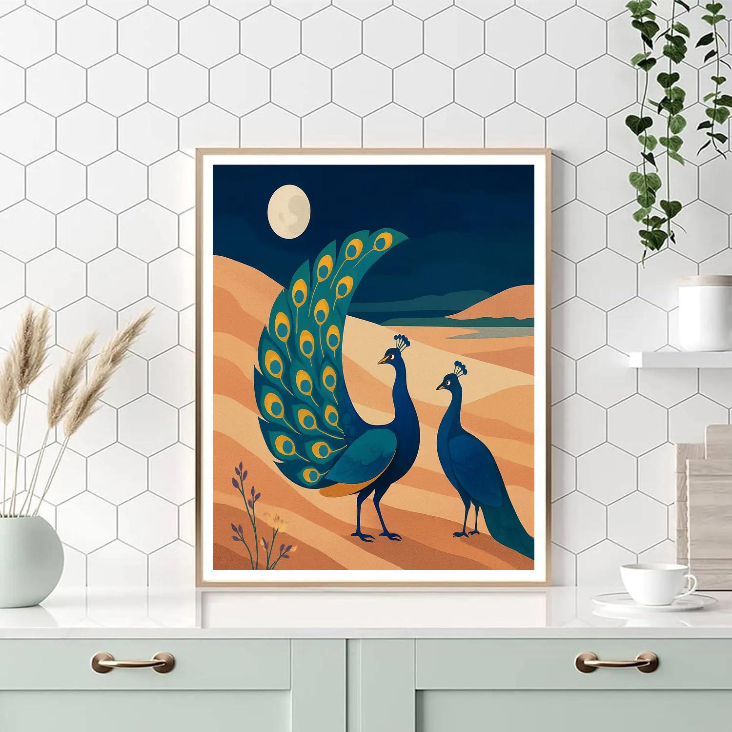 Moonlit Dunes With Peacock Courtship Painting by numbers kit