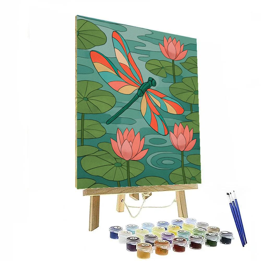 Lotus Garden With Dragonfly Wind Hover paint by color