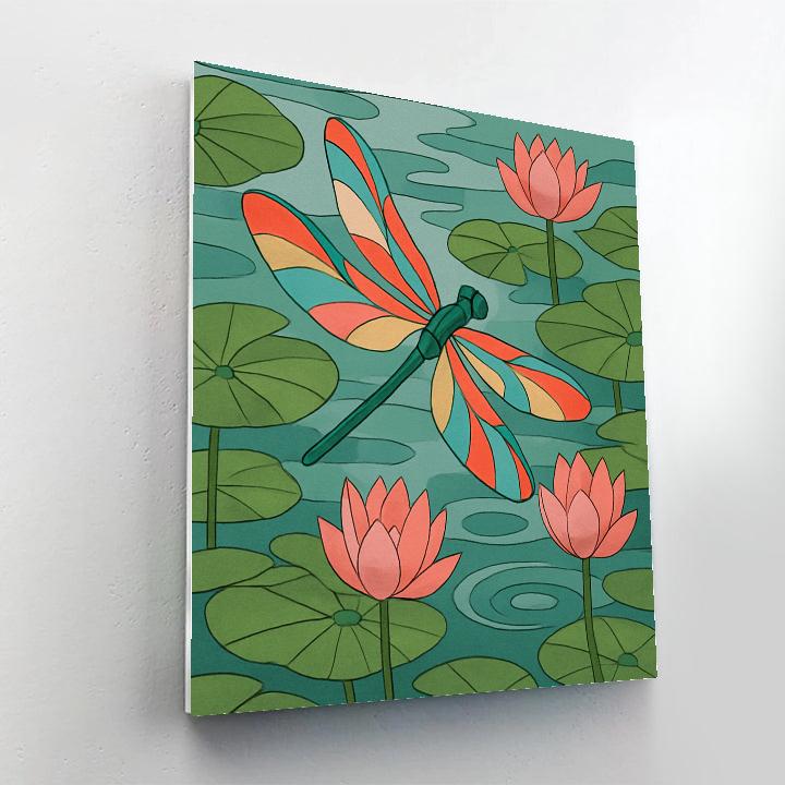 Lotus Garden With Dragonfly Wind Hover paint by color