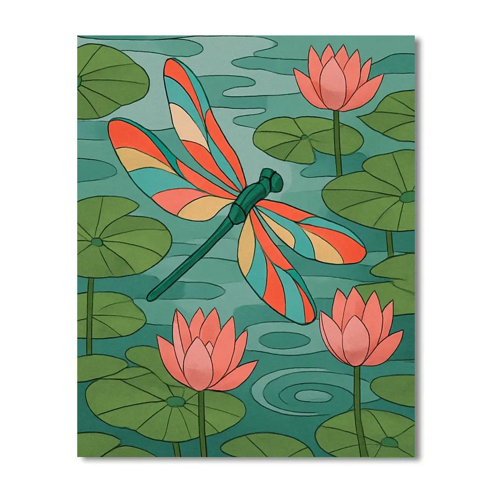 Lotus Garden With Dragonfly Wind Hover paint by color