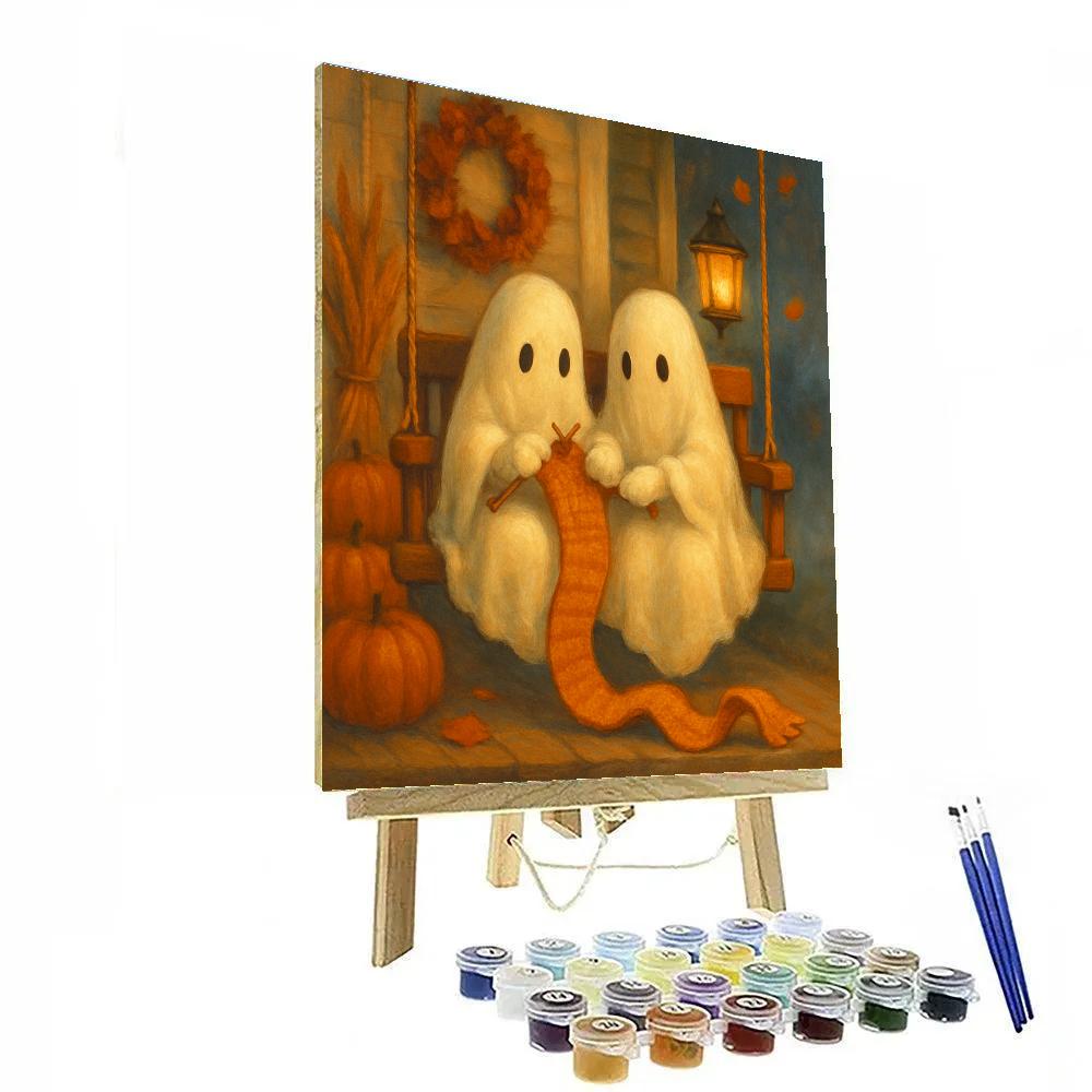 Autumn Porch Swing With Ghostly Knitters paint by number