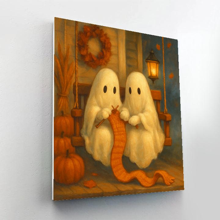 Autumn Porch Swing With Ghostly Knitters paint by number