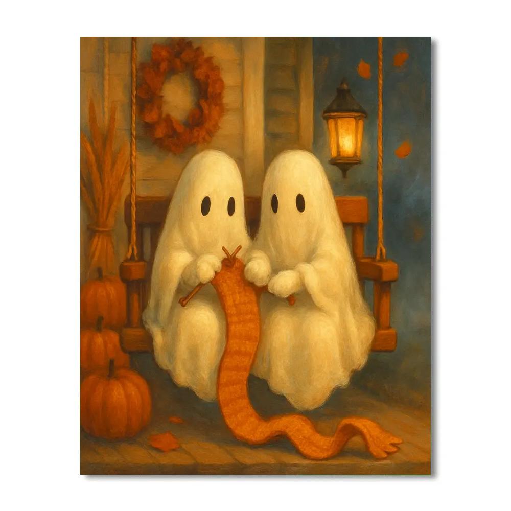 Autumn Porch Swing With Ghostly Knitters paint by number