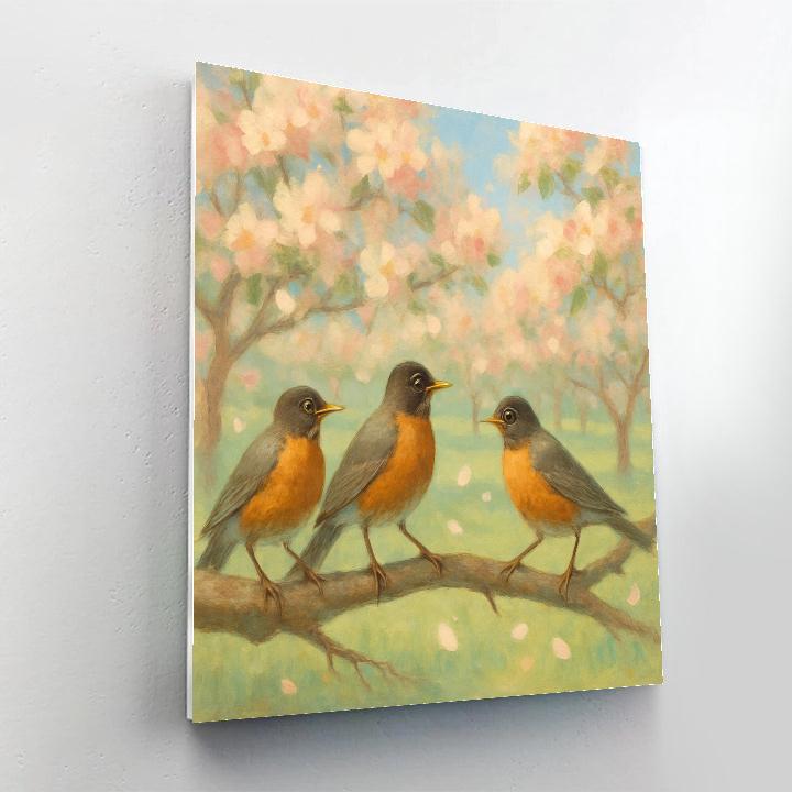 Spring Orchard Robins Among Blossom Drifts painting number kit