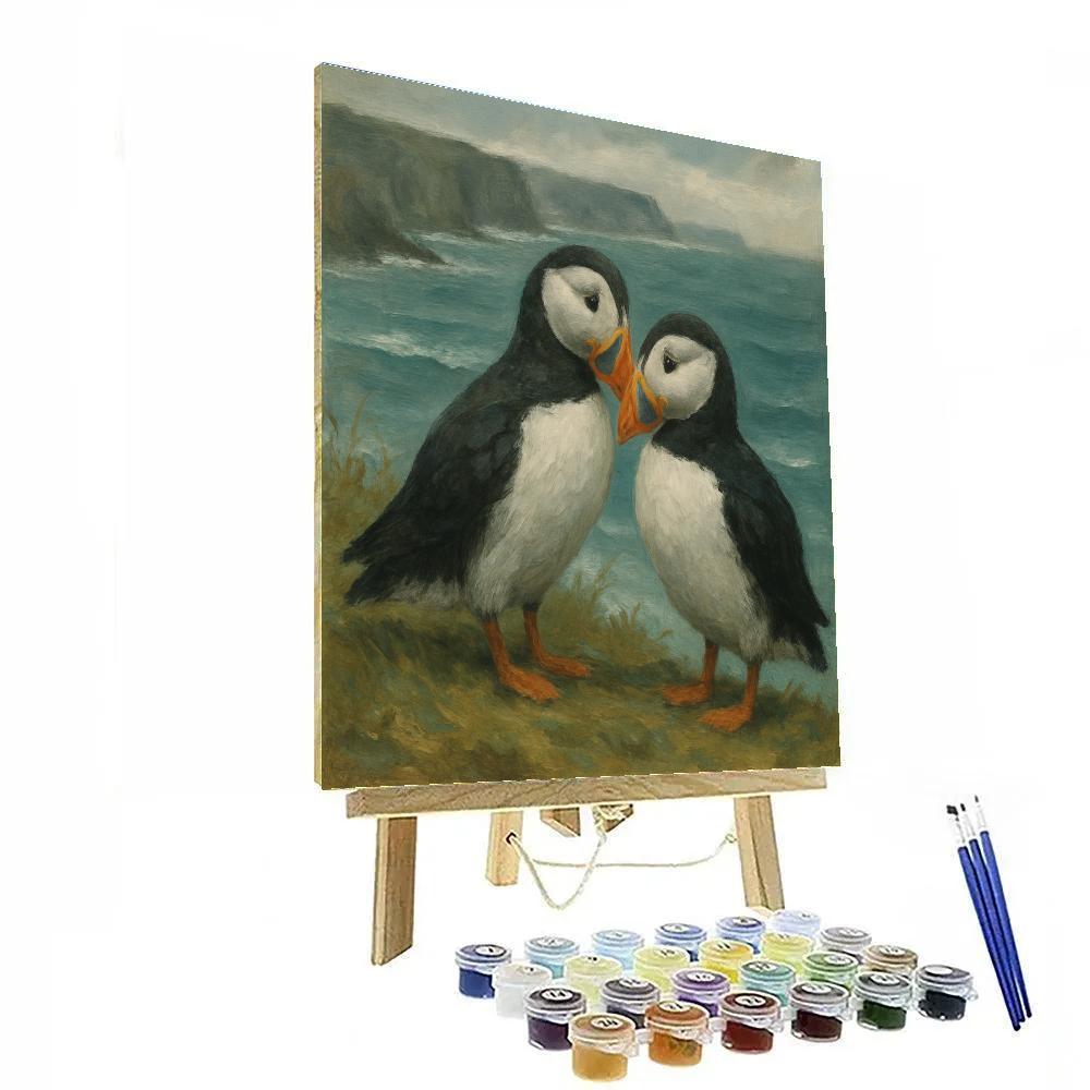 Coastal Cliffs Puffins In Sea Wind Calm Paint by numbers kits