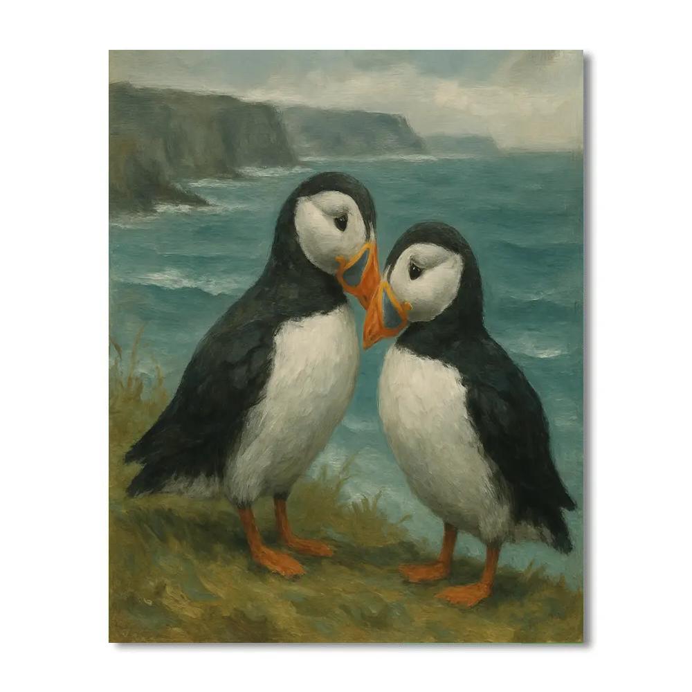 Coastal Cliffs Puffins In Sea Wind Calm Paint by numbers kits