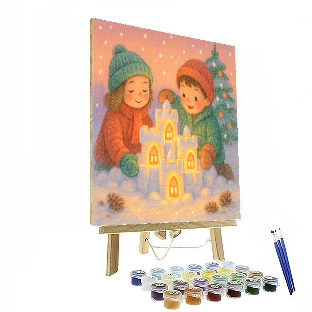 Children Building A Snow Lantern Castle paint by number