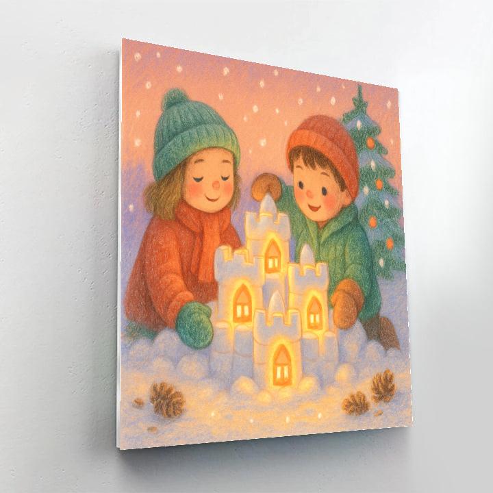 Children Building A Snow Lantern Castle paint by number