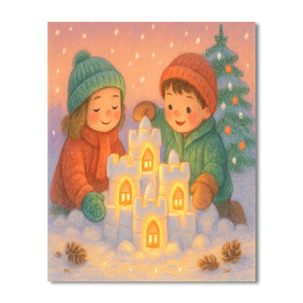 Children Building A Snow Lantern Castle paint by number