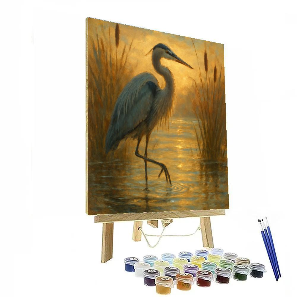 Golden Marsh Heron At Reeds And Ripples Numbered painting kits