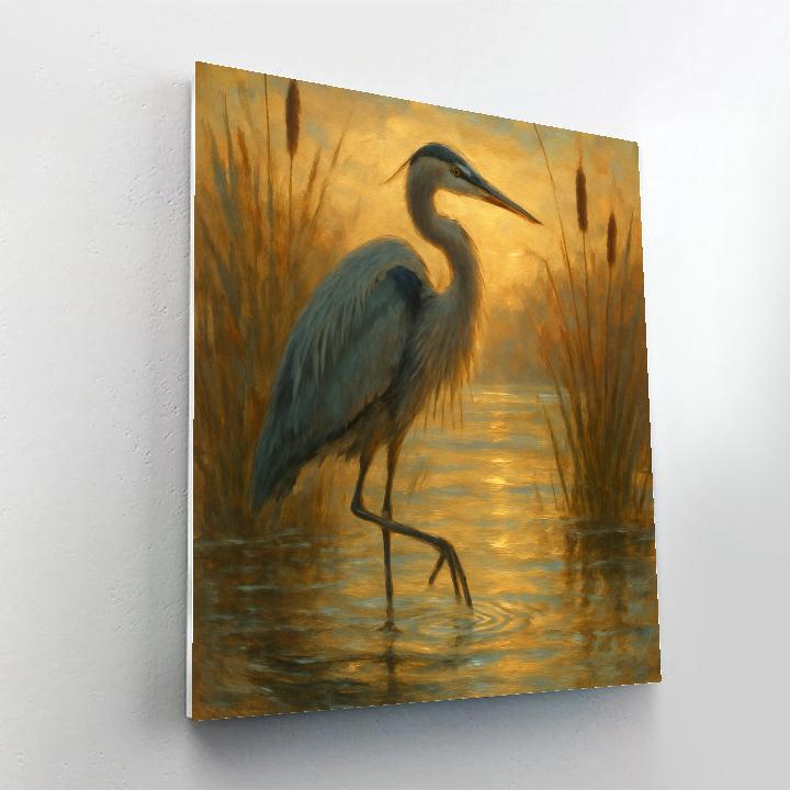 Golden Marsh Heron At Reeds And Ripples Numbered painting kits