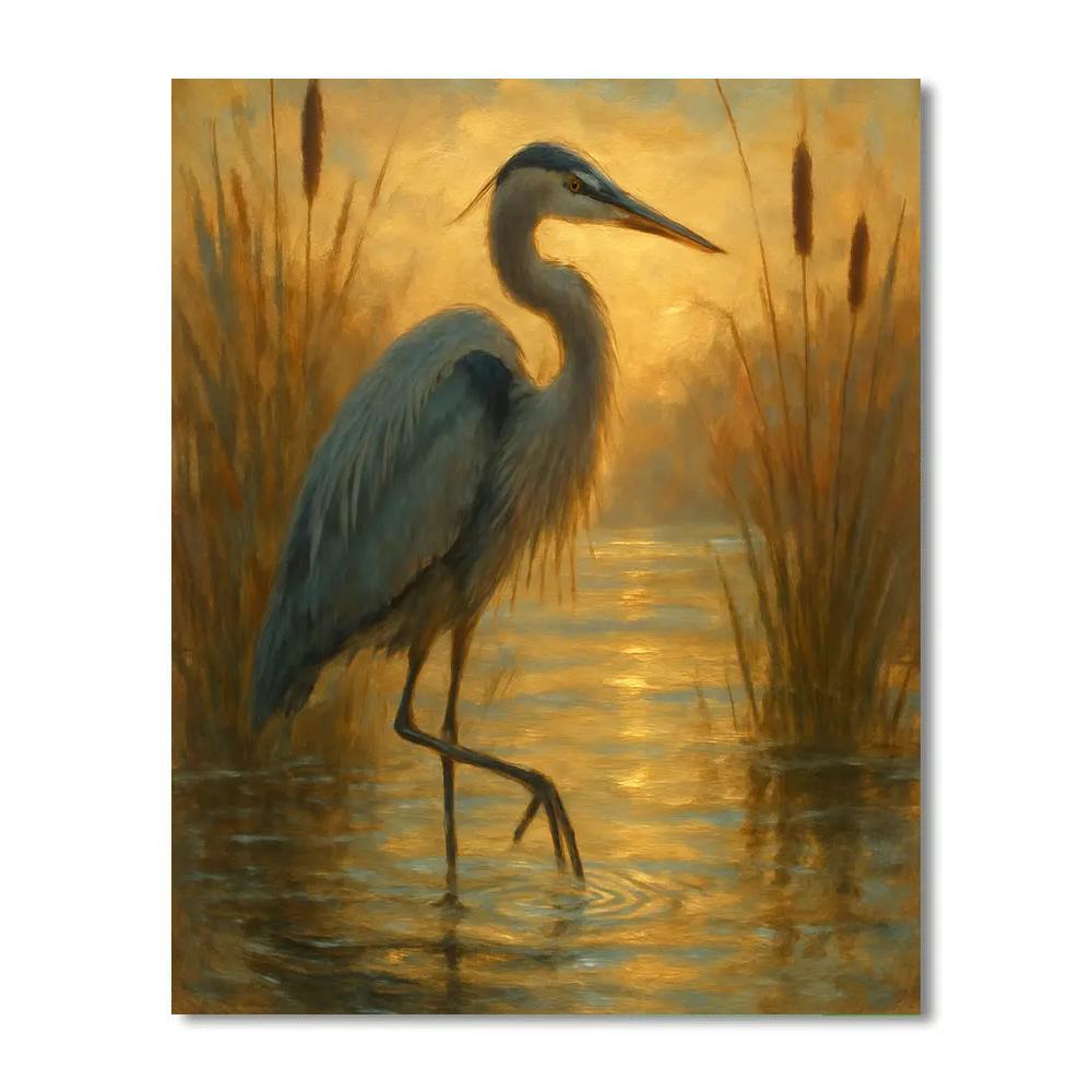 Golden Marsh Heron At Reeds And Ripples Numbered painting kits
