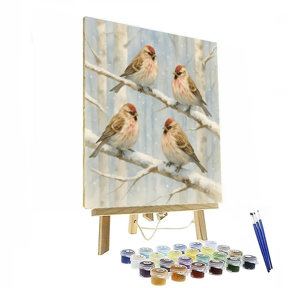 Snowy Birch Finches Under A Soft Sky DIY paint by numbers