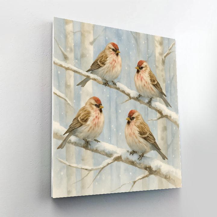 Snowy Birch Finches Under A Soft Sky DIY paint by numbers