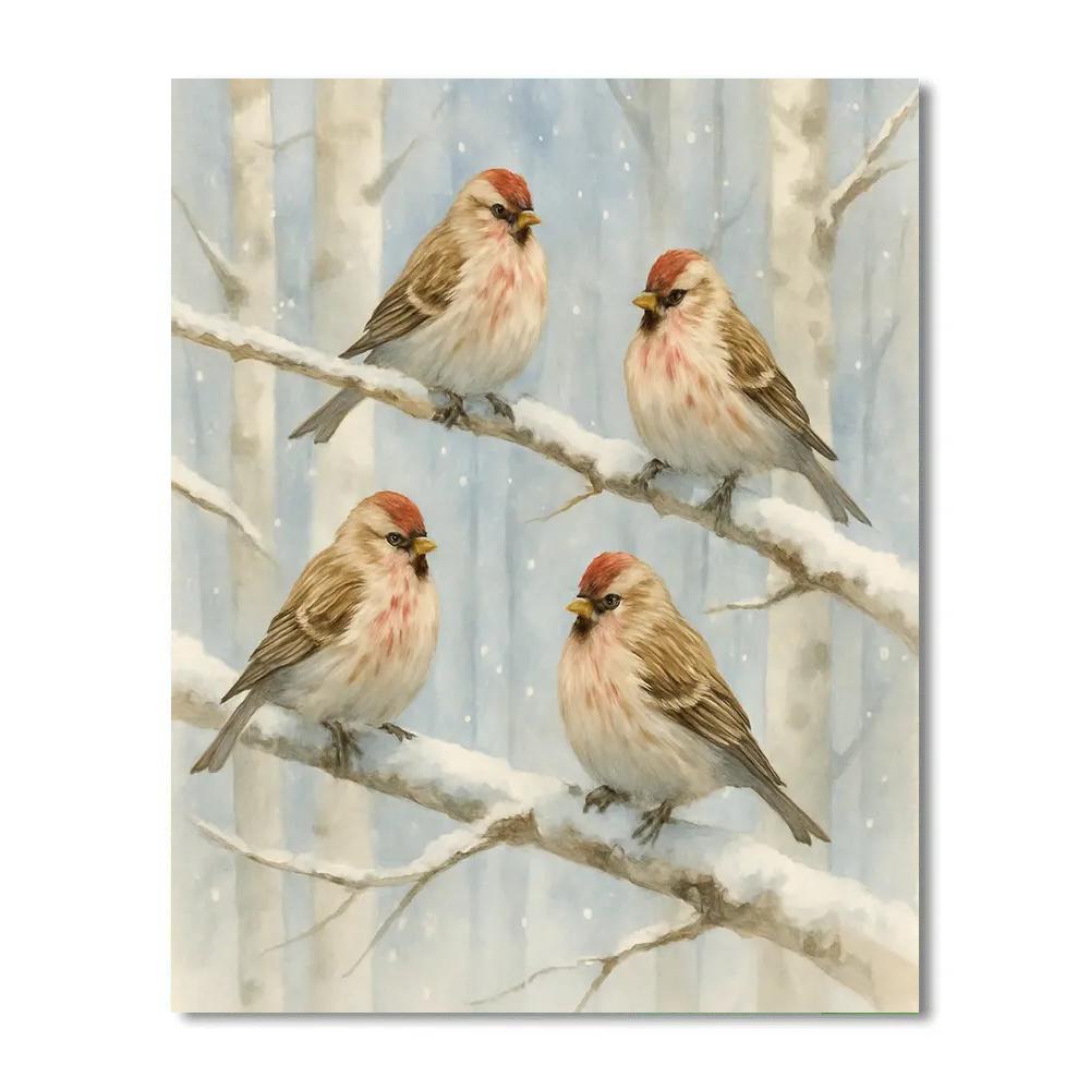 Snowy Birch Finches Under A Soft Sky DIY paint by numbers