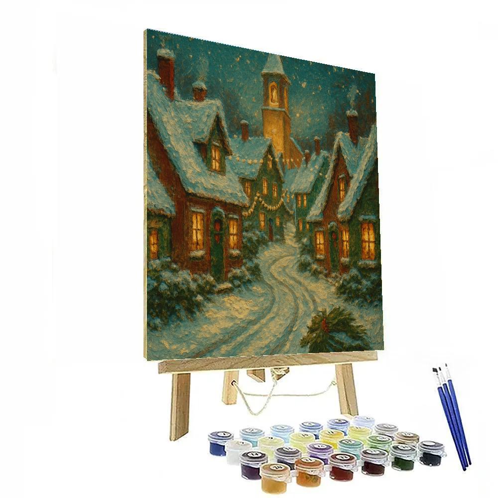 Snowy Rooftops And The Bell Tower Glow Number painting