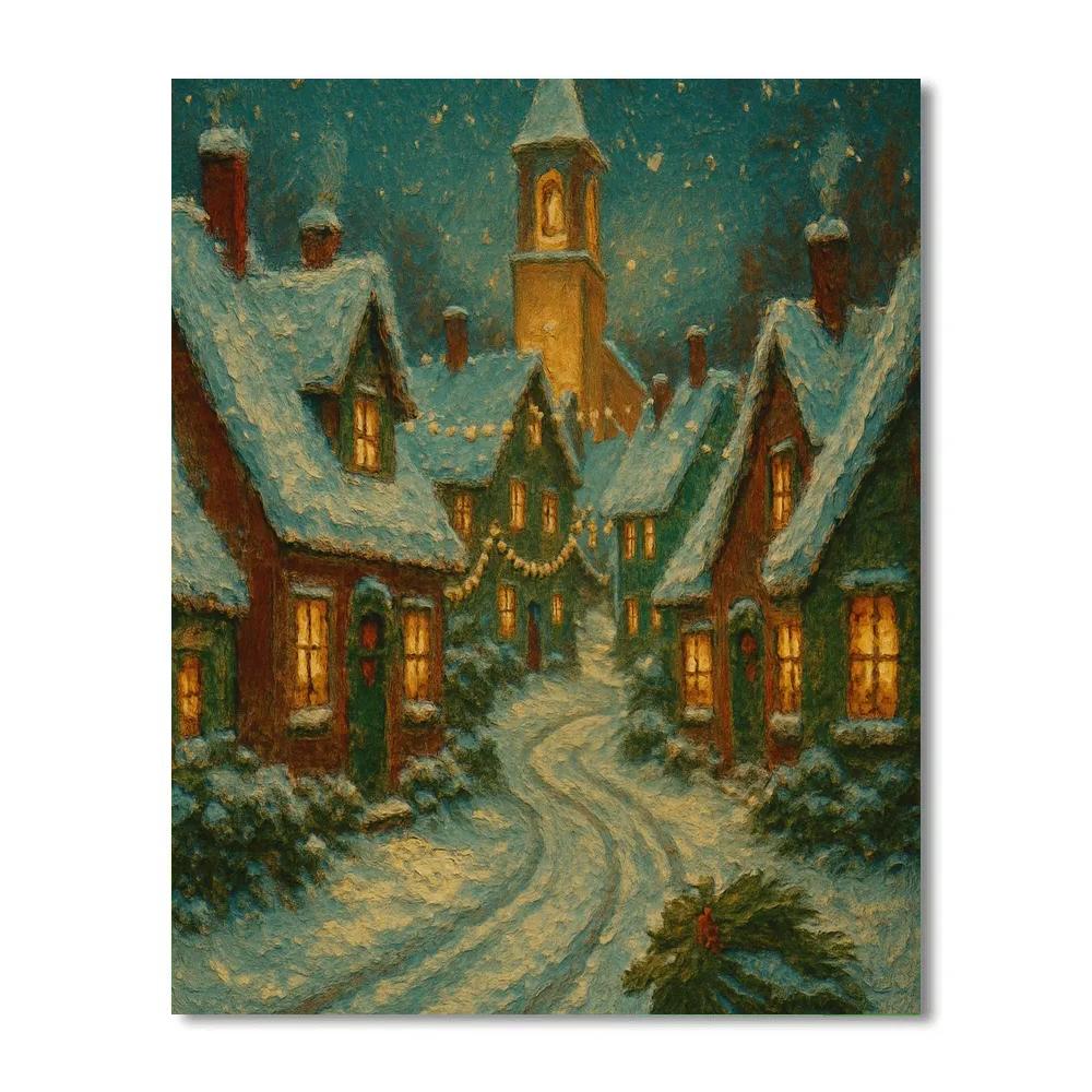 Snowy Rooftops And The Bell Tower Glow Number painting