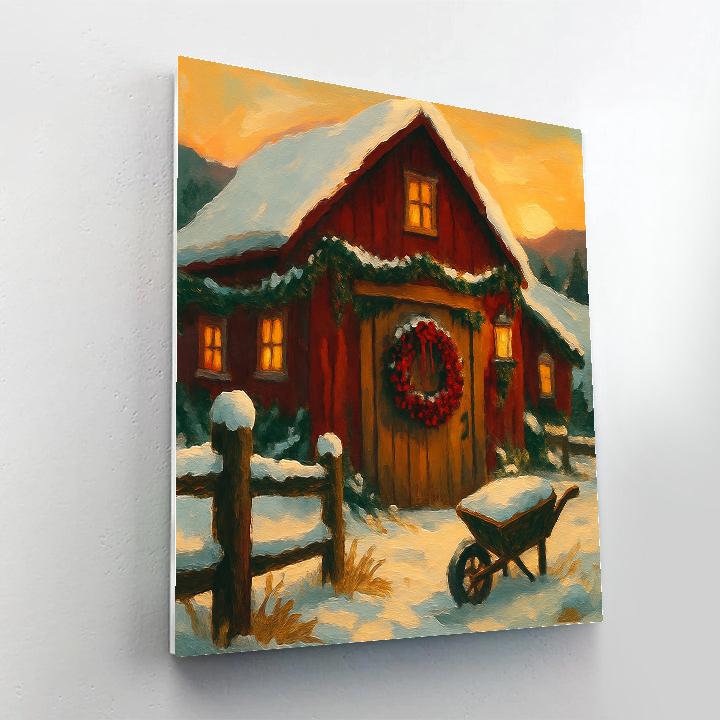 Frosted Cranberry Wreath On A Rustic Barn Door painting number kit