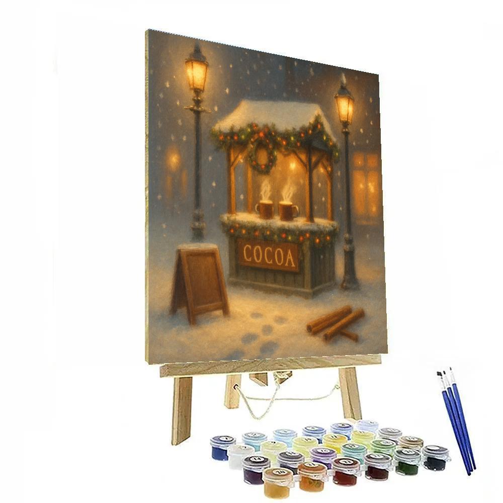 Midnight Cocoa Stand Under Snowy Street Lamps paint by color