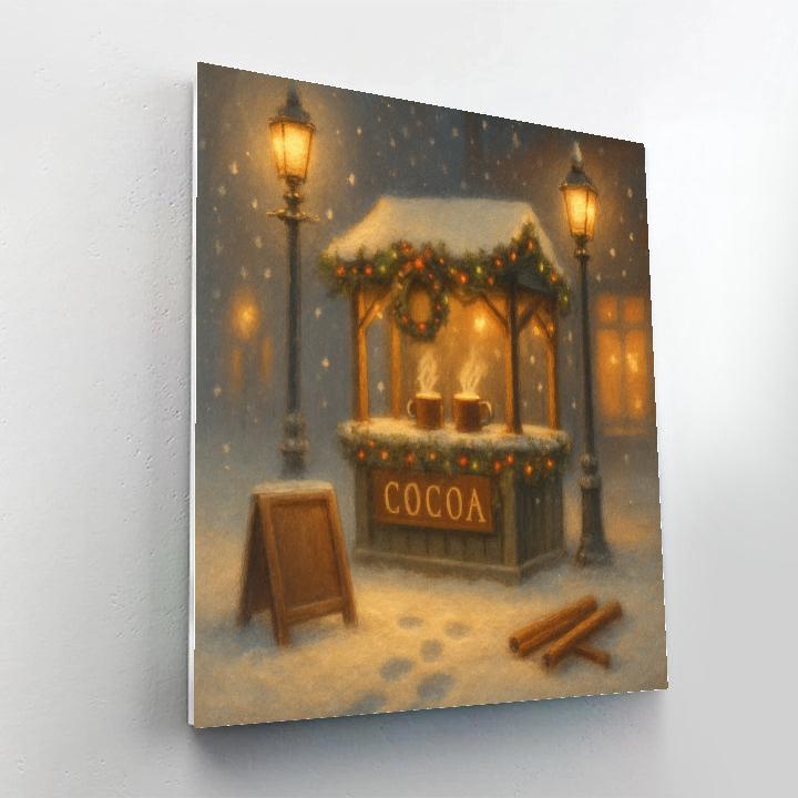 Midnight Cocoa Stand Under Snowy Street Lamps paint by color