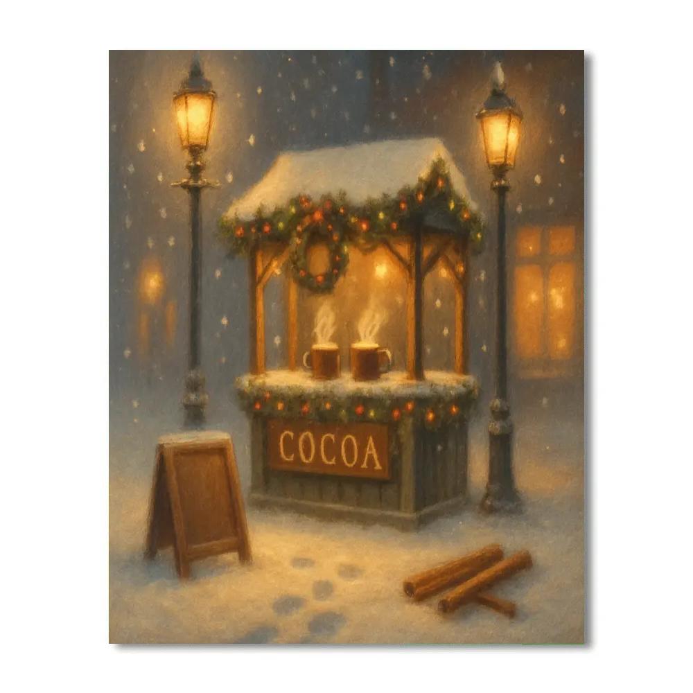 Midnight Cocoa Stand Under Snowy Street Lamps paint by color