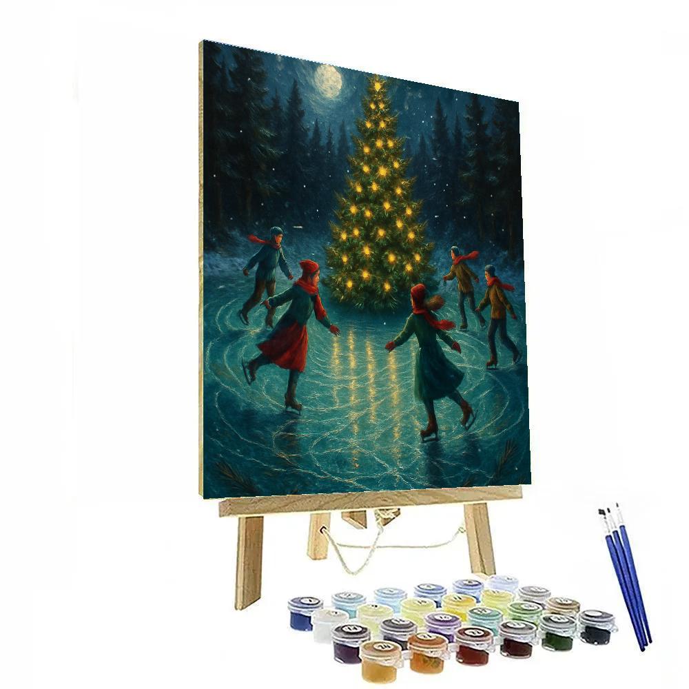 Forest Ice Skaters Around A Glowing Fir Circle Paint by numbers art