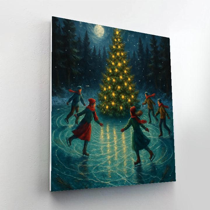 Forest Ice Skaters Around A Glowing Fir Circle Paint by numbers art
