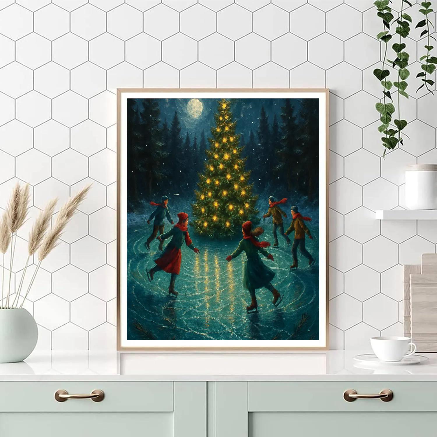 Forest Ice Skaters Around A Glowing Fir Circle Paint by numbers art