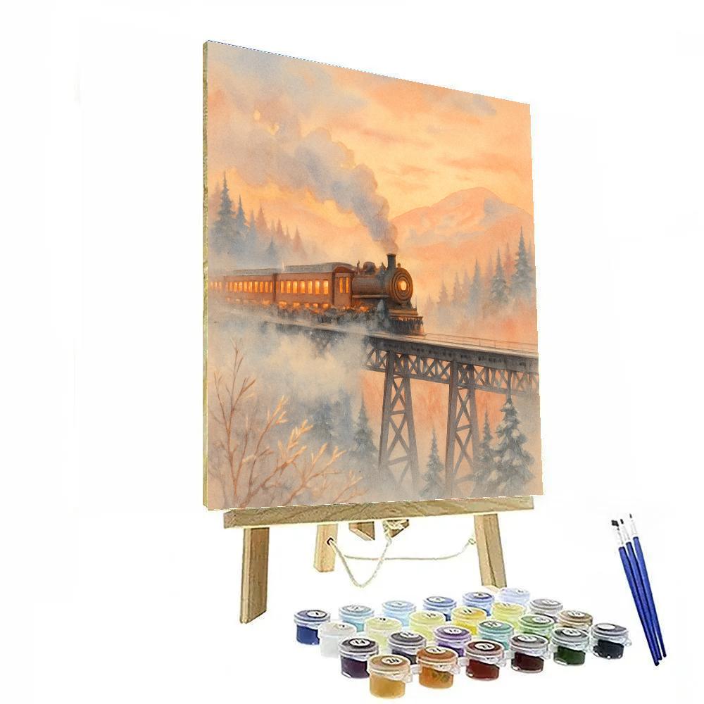 Winter Train Crossing The Pine Valley At Dawn paint by numbers