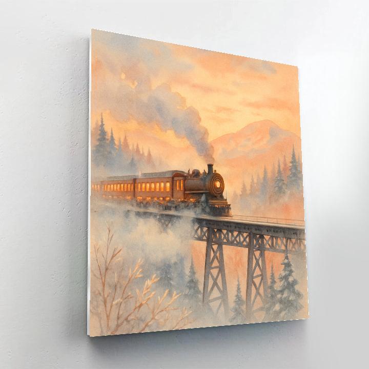 Winter Train Crossing The Pine Valley At Dawn paint by numbers