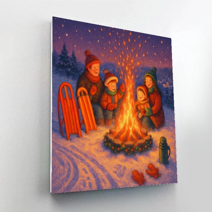 Warming Bonfire On The Snowy Hill With Sleds Paint by numbers art