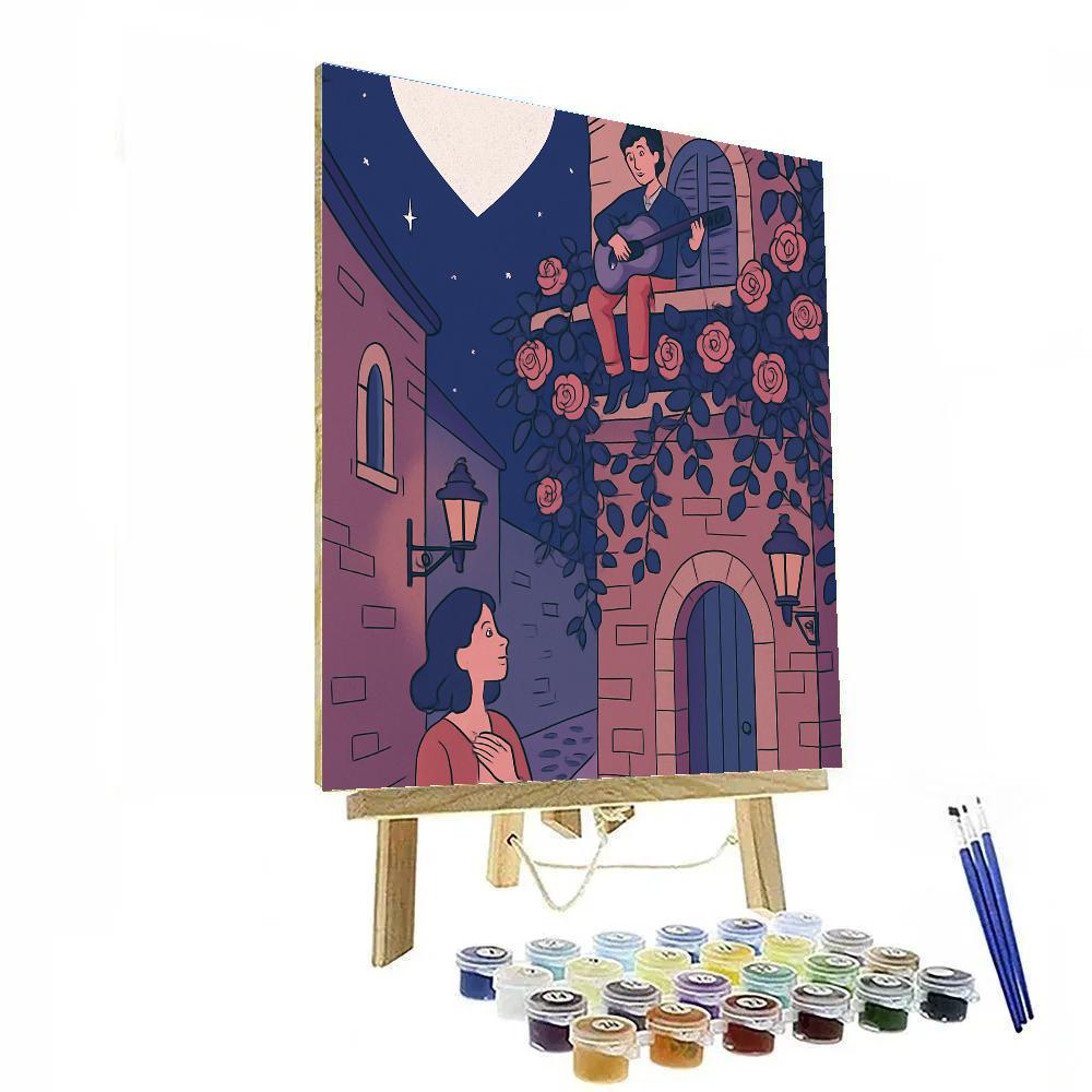Moonlight Serenade Valentines Day Balcony painting number kit