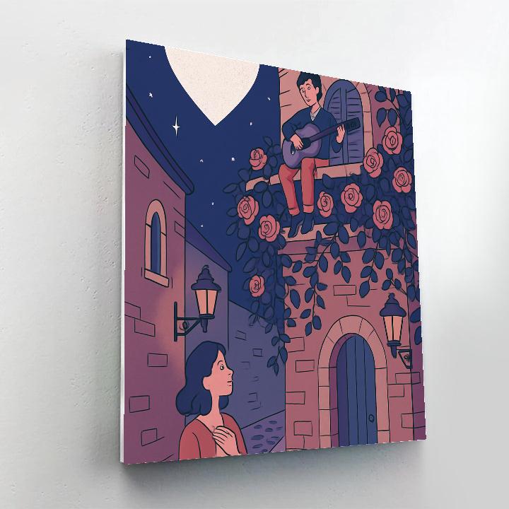 Moonlight Serenade Valentines Day Balcony painting number kit