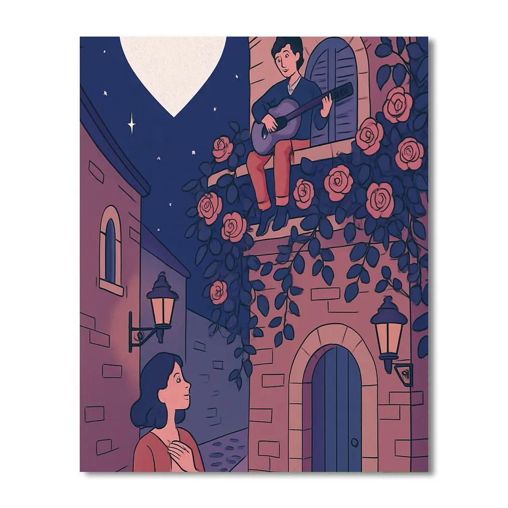 Moonlight Serenade Valentines Day Balcony painting number kit