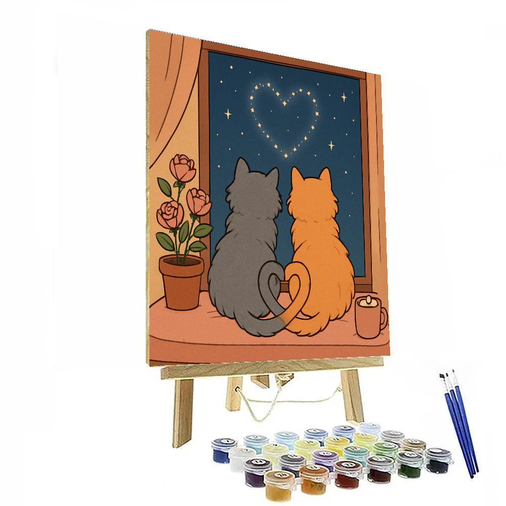 Stargazer Cats Valentines Day Window paint by number