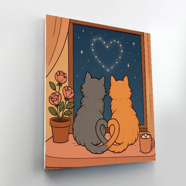 Stargazer Cats Valentines Day Window paint by number