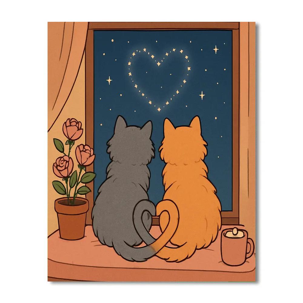 Stargazer Cats Valentines Day Window paint by number