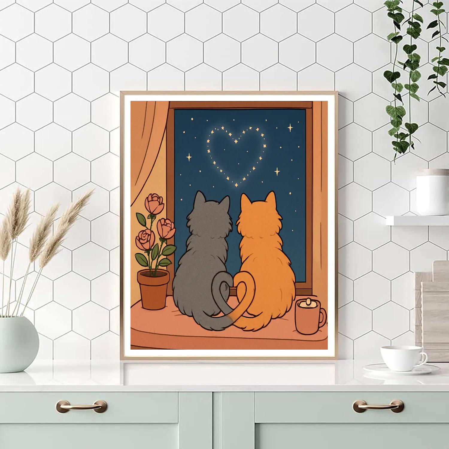 Stargazer Cats Valentines Day Window paint by number