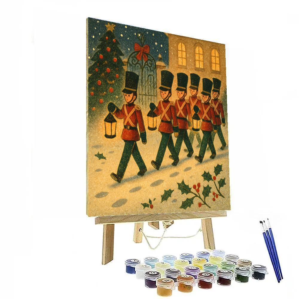 Toy Soldier Lantern March Through Snowy Courtyard painting number kit