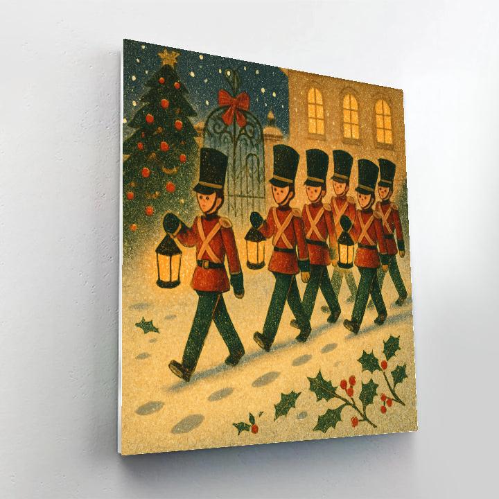 Toy Soldier Lantern March Through Snowy Courtyard painting number kit
