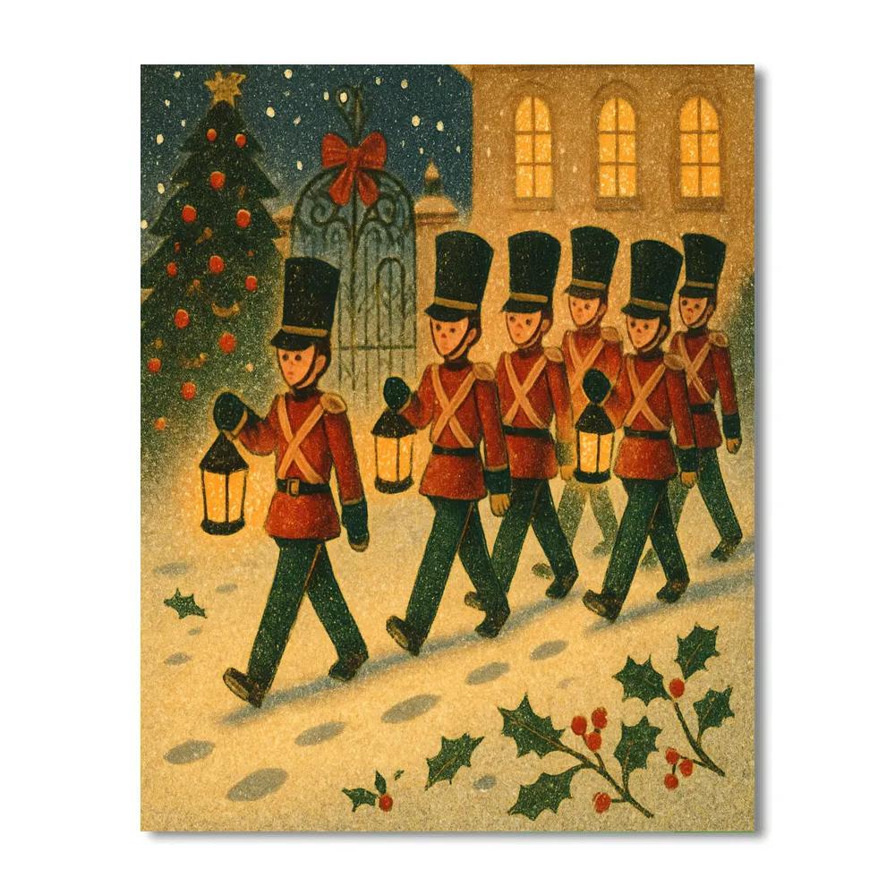 Toy Soldier Lantern March Through Snowy Courtyard painting number kit