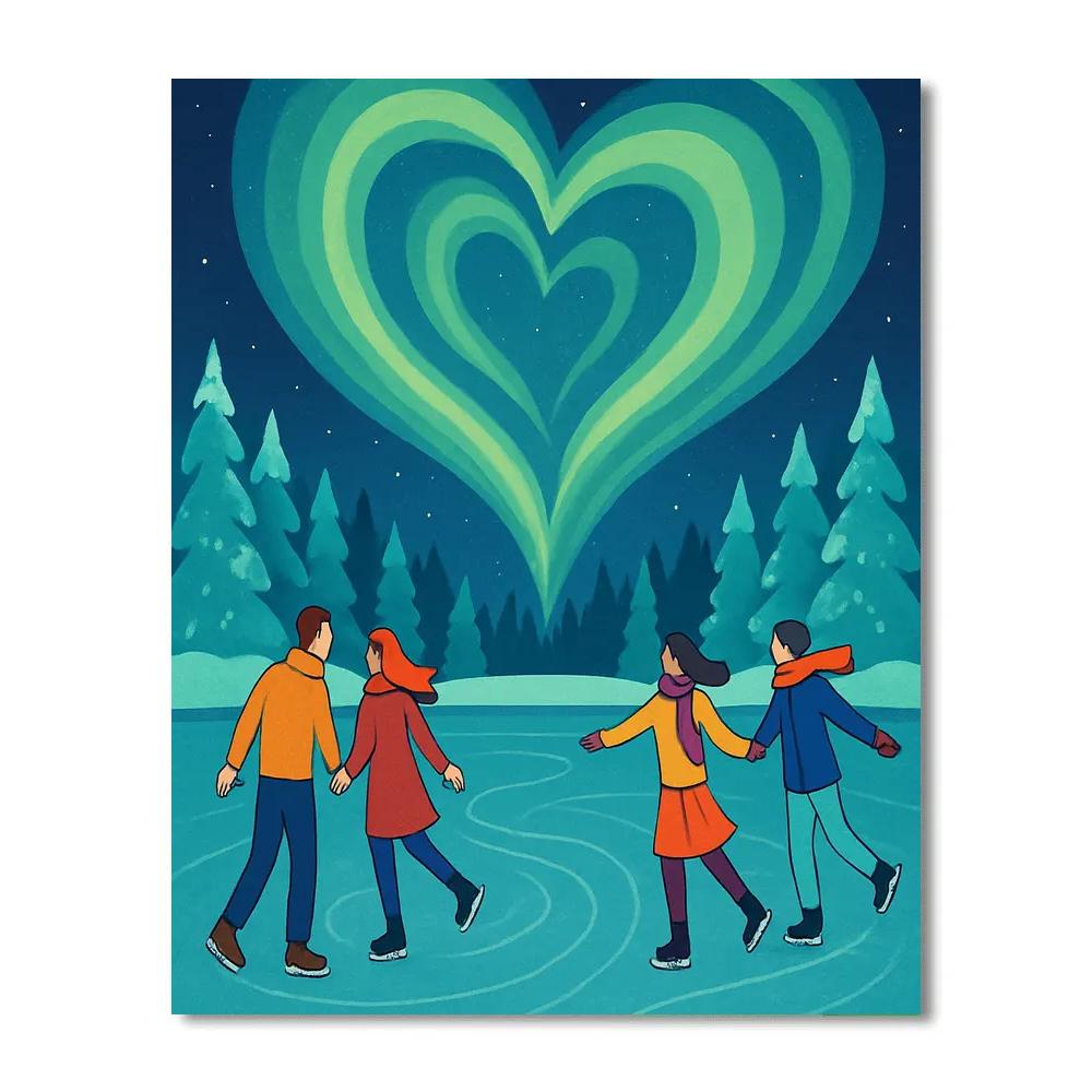 Aurora Skating Valentines Day Lake paint by color