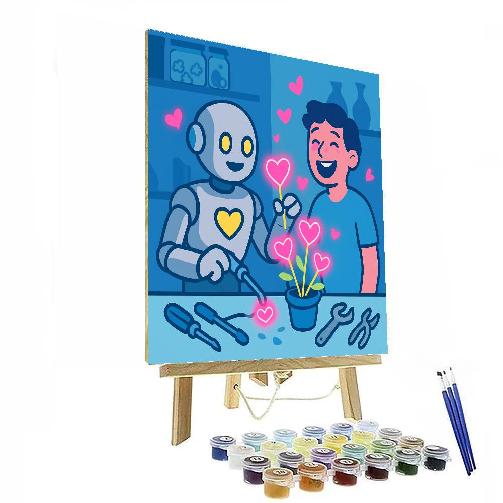 Valentines Day Robot Flower Workshop painting number kit