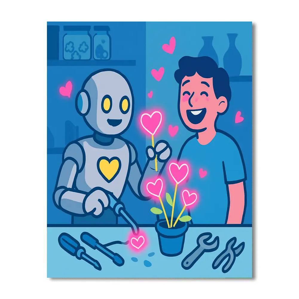 Valentines Day Robot Flower Workshop painting number kit