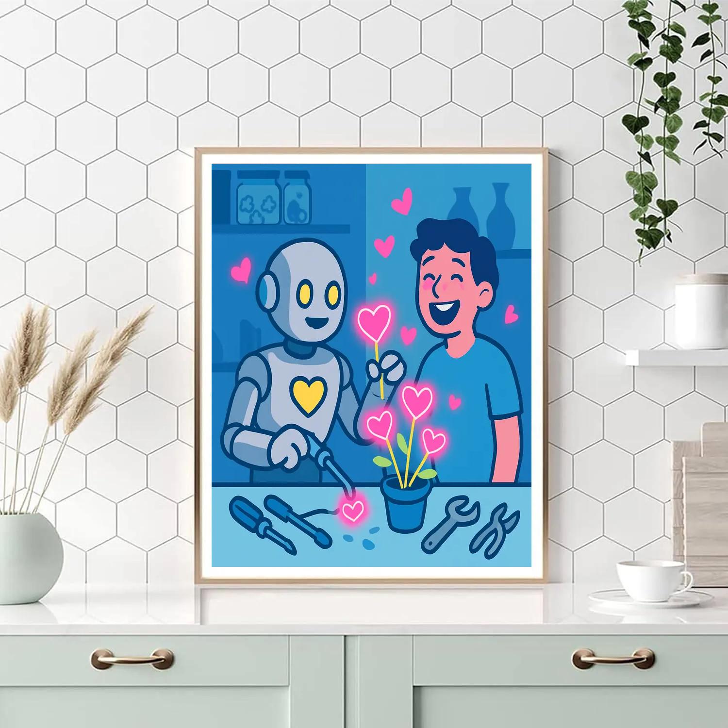 Valentines Day Robot Flower Workshop painting number kit