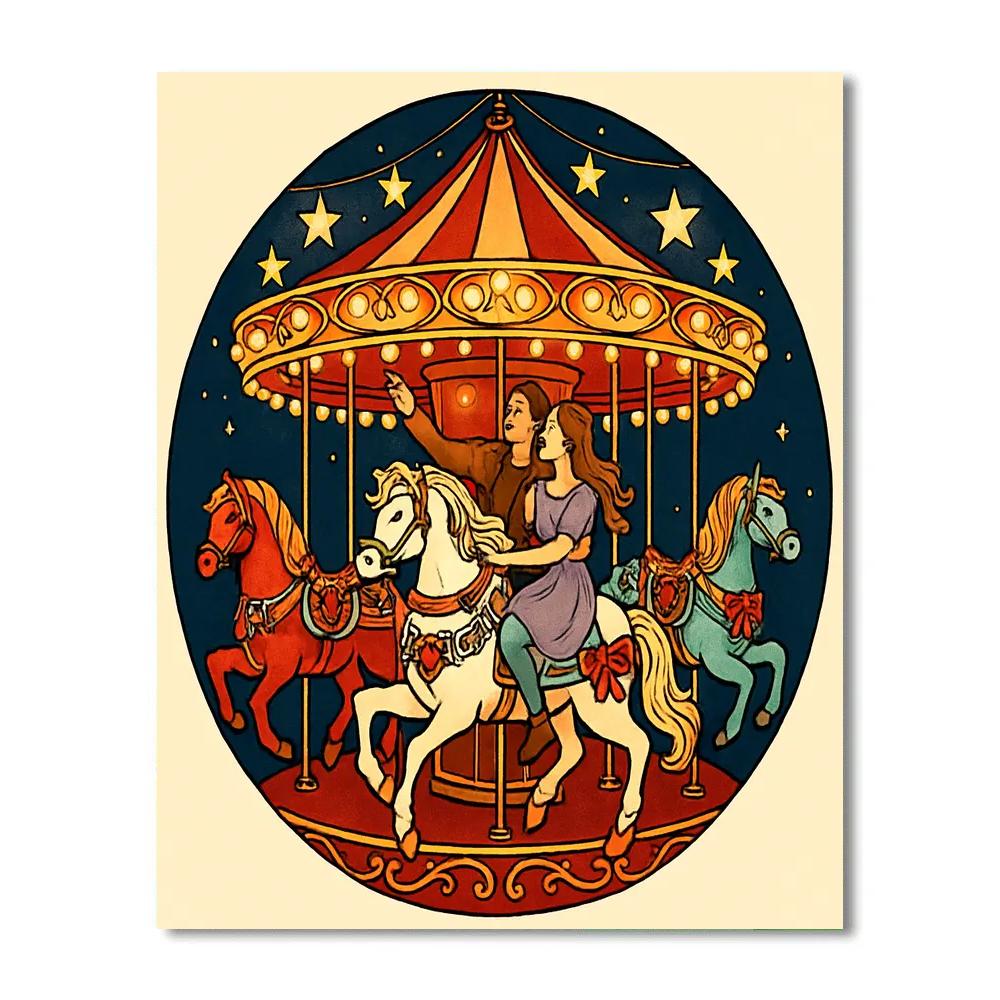 Midnight Carousel Valentines Day Lights painting number kit