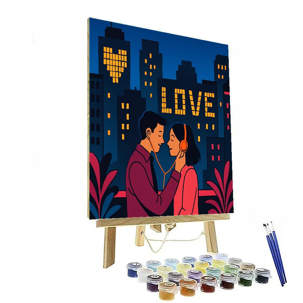 Valentines Day Skyline Message In Lights Numbered painting kits