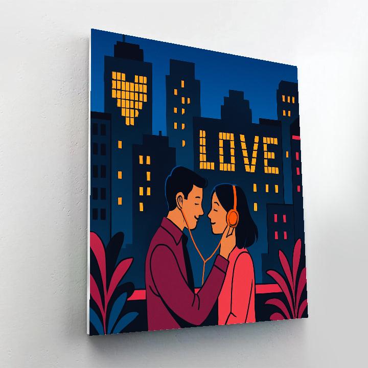 Valentines Day Skyline Message In Lights Numbered painting kits